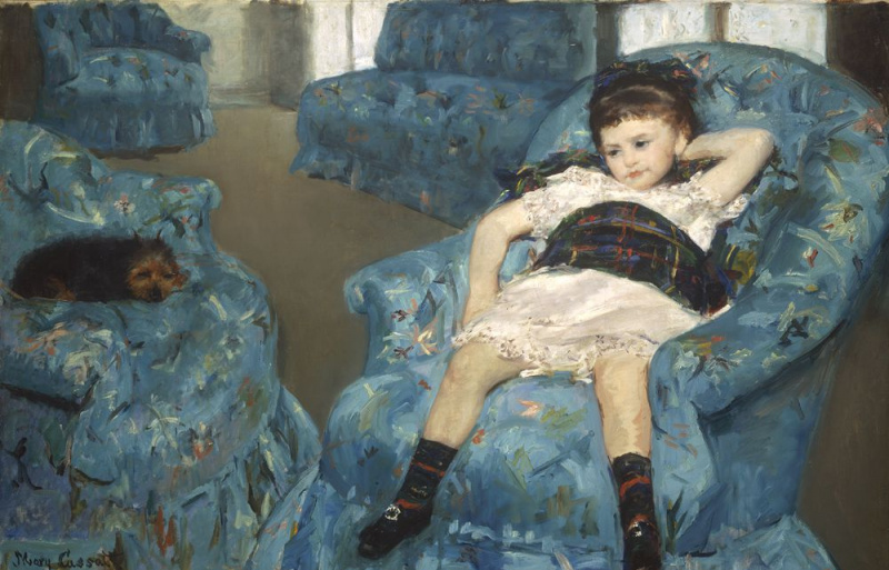 Mary Stevenson Cassatt (Americana, 1844-1926). Niña en un sillón azul, 1878. Óleo sobre lienzo. Total: 89,5 x 129,8 cm (35 1/4 x51 1/8 pulg.). Colección del Sr. y la Sra. Paul Mellon. 1983.1.18. Galería Nacional de Arte, Washington, DC