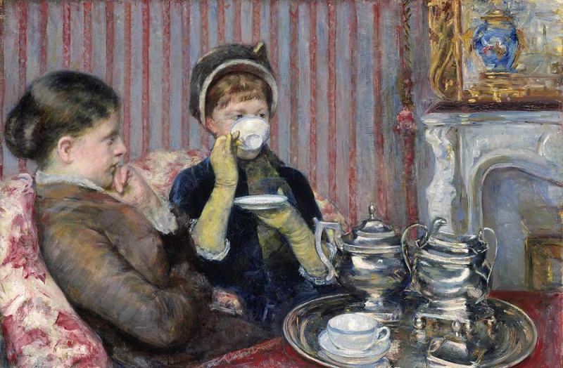 Mary Stevenson Cassatt (Americana, 1844-1926). El té (Le Thé), hacia 1880. Óleo sobre lienzo. 64,77 x 92,07 cm (25 1/2 x36 1/4 pulg.). Fondo M. Theresa B. Hopkins, 1942. 42.178. Museo de Bellas Artes, Boston