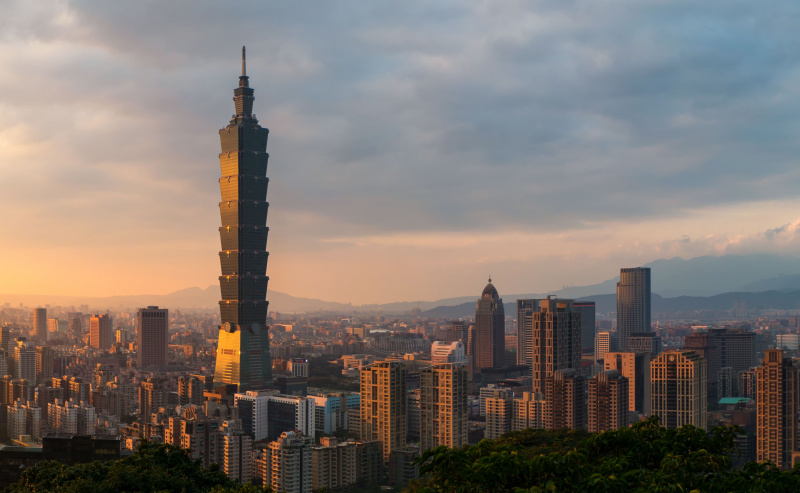 Vista del paisaje urbano de la Torre Taipei 101 en Taipei, Taiwán, República de China