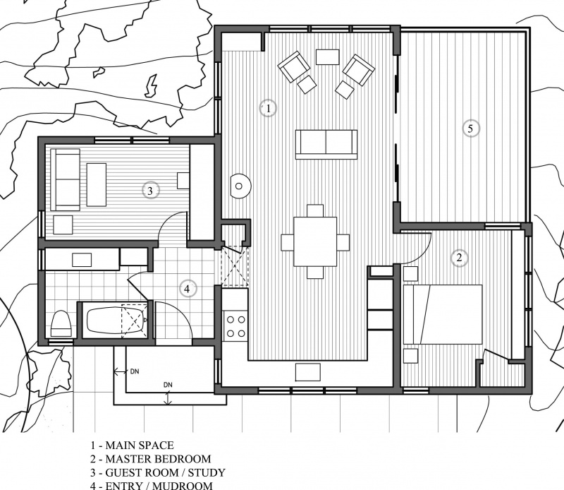 Mendocino County Cottage Signature Houseplan, 840 stóp kwadratowych, autorstwa architekt Cathy Schwabe