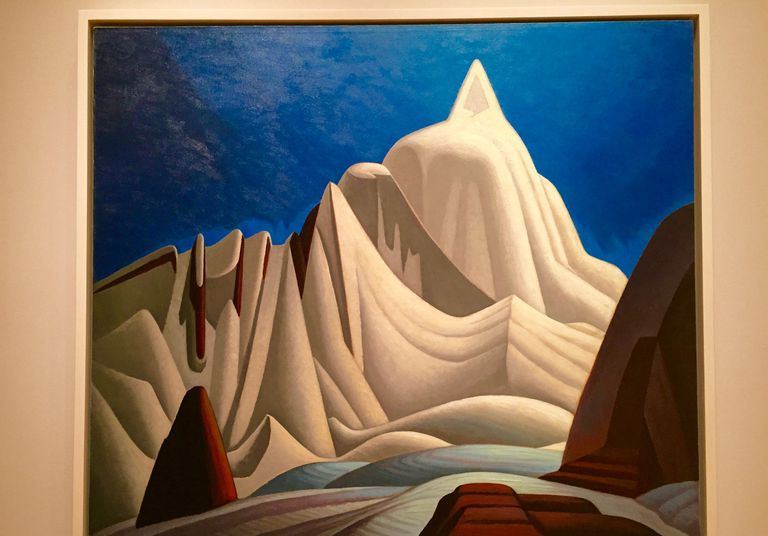 pintura de montanhas rochosas na neve por Lawren Harris