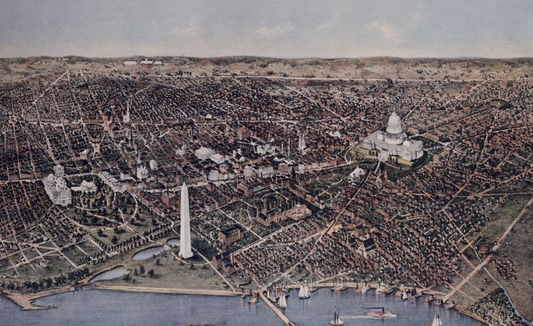 Litografia de Currier e Ives da cidade de Washington, DC, olhando para o norte em 1892