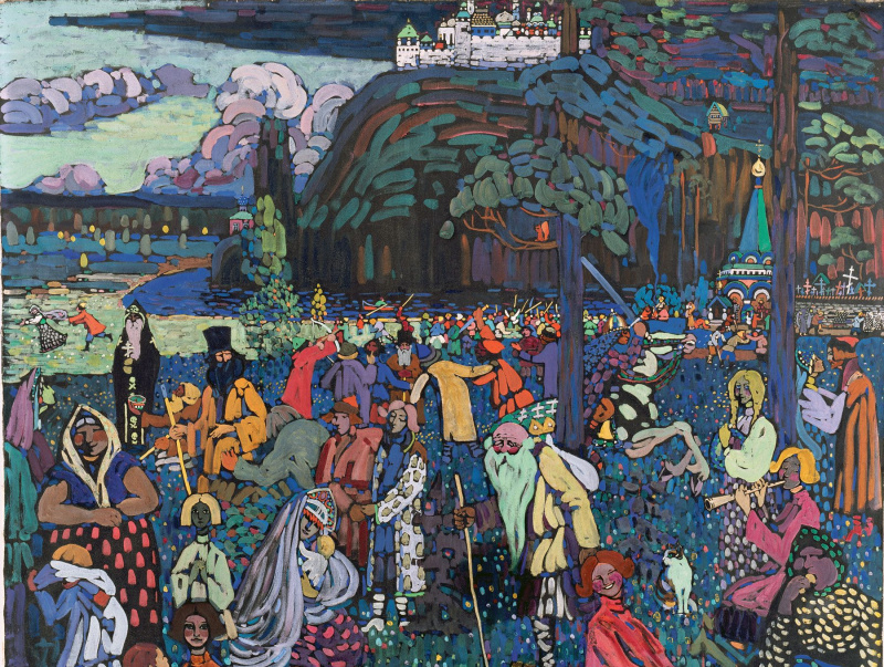 Wassily Kandinsky (russisk, 1866-1944) Wassily Kandinsky (russisk, 1866-1944). Et broket liv, 1907. Tempera på lerret. 51 1/8 x 63 15/16 tommer (130 x 162,5 cm). Bayerische Landesbank, på permanent lån til Städtische Galerie im Lenbachhaus, München.