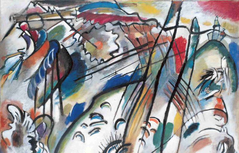 Wassily Kandinsky (russisk, 1866-1944) Wassily Kandinsky (russisk, 1866-1944). Improvisation 28 (andre versjon) (Improvisation 28 [zweite Fassung]), 1912. Olje på lerret. 43 7/8 x 63 7/8 tommer (111,4 x 162,1 cm). Solomon R. Guggenheims grunnsamling, ved gave 37.239.