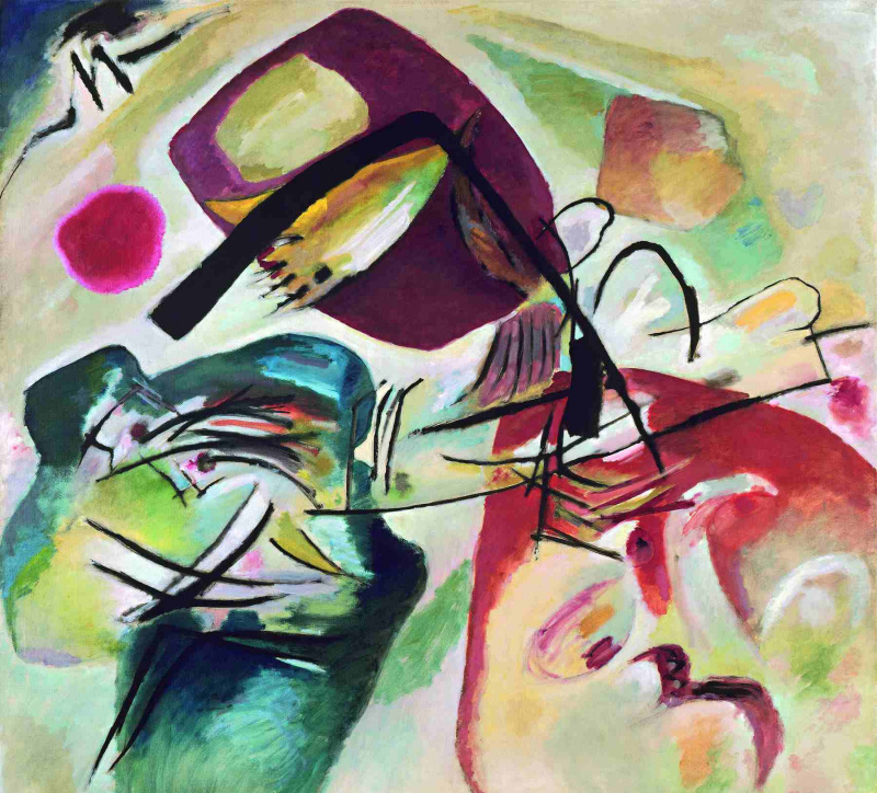 Wassily Kandinsky (russisk, 1866-1944) Wassily Kandinsky (russisk, 1866-1944). With the Black Arch (Mit dem Schwarzen Bogen), 1912. Olje på lerret. 74 3/8 x 77 15/16 tommer (189 x 198 cm). Gift of Nina Kandinsky, 1976. Musée national d
