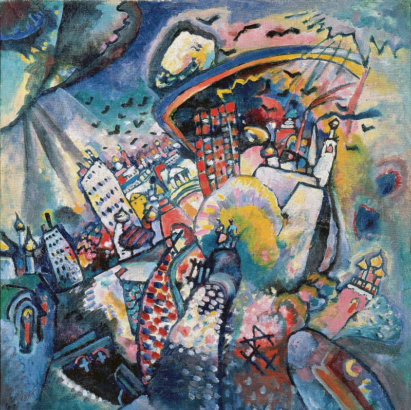 Wassily Kandinsky (russisk, 1866-1944) Wassily Kandinsky (russisk, 1866-1944). Moskva I (Moskau I), 1916. Olje på lerret. 20 1/4 x 19 7/16 tommer (51,5 x 49,5 cm). Statens Tretyakov-galleri, Moskva.