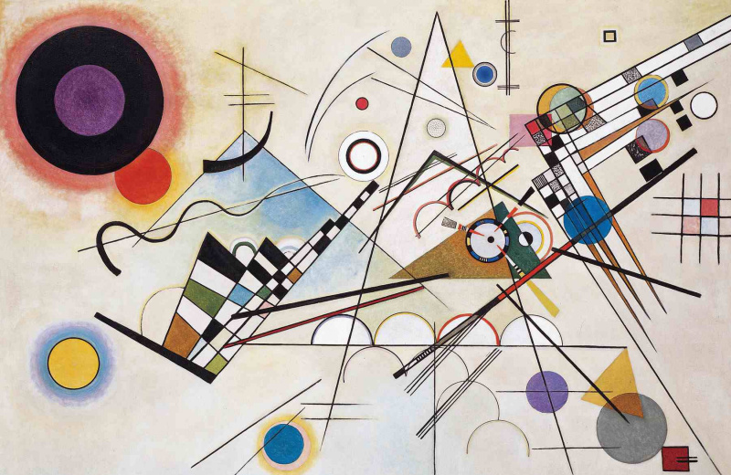 Wassily Kandinsky (russisk, 1866-1944) Wassily Kandinsky (russisk, 1866-1944). Komposisjon VIII, juli 1923. Olje på lerret. 55 1/8 x 79 1/8 tommer. (140 x 201 cm). Solomon R. Guggenheims grunnsamling, ved gave 37.262. Solomon R. Guggenheim-museet, New York.