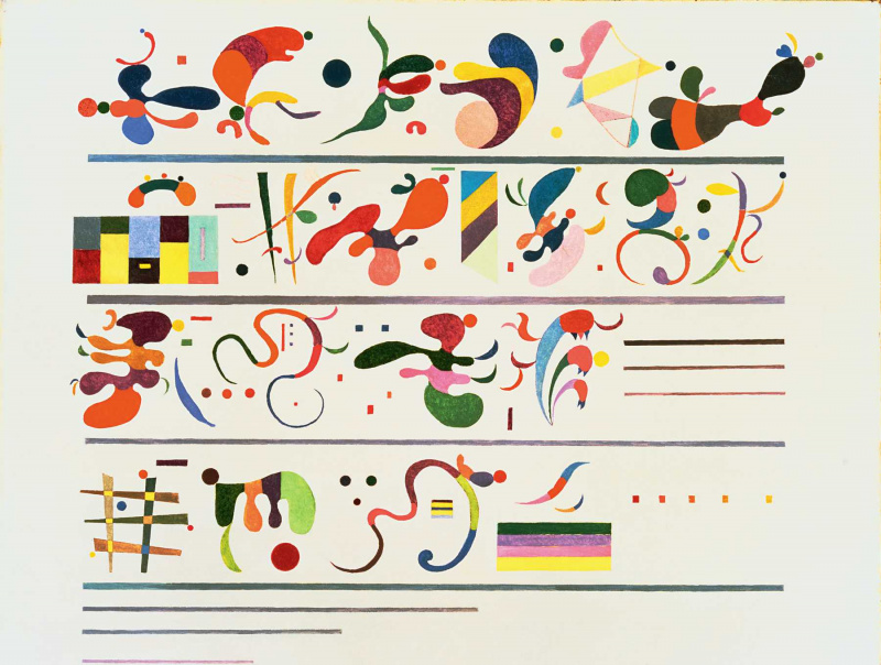Wassily Kandinsky (russisk, 1866-1944) Wassily Kandinsky (russisk, 1866-1944). Arvefølge, april 1935. Olje på lerret. 31 7/8 x 39 5/16 tommer (81 x 100 cm). Phillips Collection, Washington, D.C.