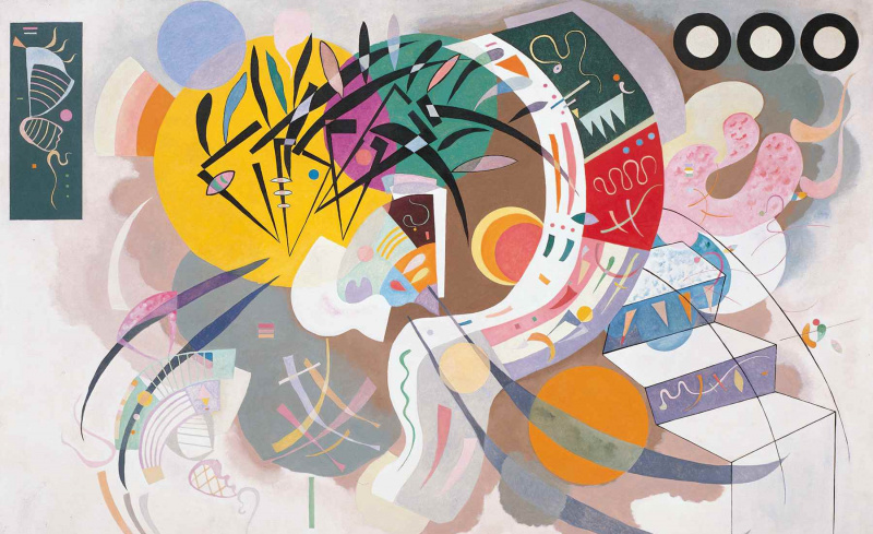 Wassily Kandinsky (russisk, 1866-1944) Wassily Kandinsky (russisk, 1866-1944). Dominant Curve (Courbe dominante), april 1936. Olje på lerret. 50 7/8 x 76 1/2 tommer (129,4 x 194,2 cm). Solomon R. Guggenheims grunnsamling 45.989. Solomon R. Guggenheim-museet, New York.