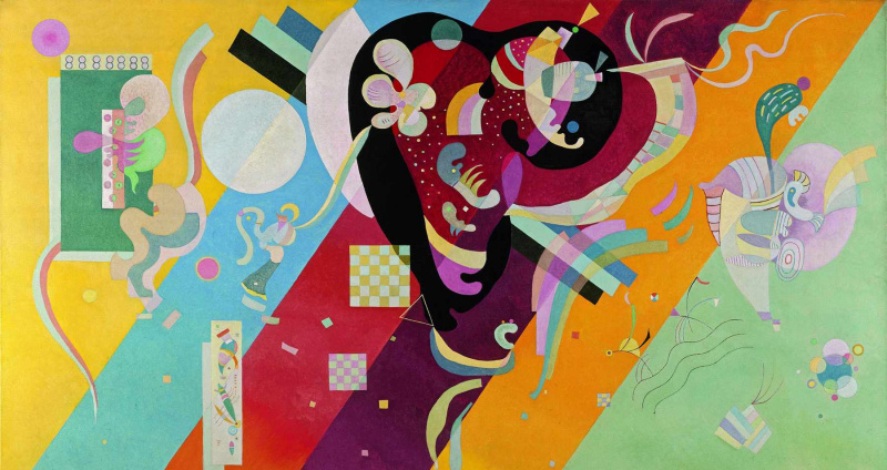 Wassily Kandinsky (russisk, 1866-1944) Wassily Kandinsky (russisk, 1866-1944). Komposisjon IX, 1936. Olje på lerret. 44 5/8 x 76 3/4 tommer (113,5 x 195 cm). Statens kjøp og attribusjon, 1939. Centre Pompidou, Musée national d