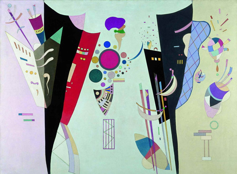 Wassily Kandinsky (russisk, 1866-1944) Wassily Kandinsky (russisk, 1866-1944). Reciprocal Accords (Accord Réciproque), 1942. Olje og lakk på lerret. 44 7/8 x 57 7/16 tommer (114 x 146 cm). Gift of Nina Kandinsky, 1976. Musée national d