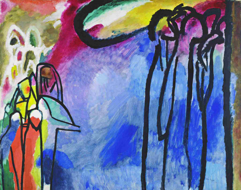 Wassily Kandinsky (russisk, 1866-1944) Wassily Kandinsky (russisk, 1866-1944). Improvisasjon 19, 1911. Olje på lerret. 47 3/16 x 55 11/16 tommer (120 x 141,5 cm). Gabriele Münter Foundation, 1957. Bygalleri i Lenbachhaus, München.