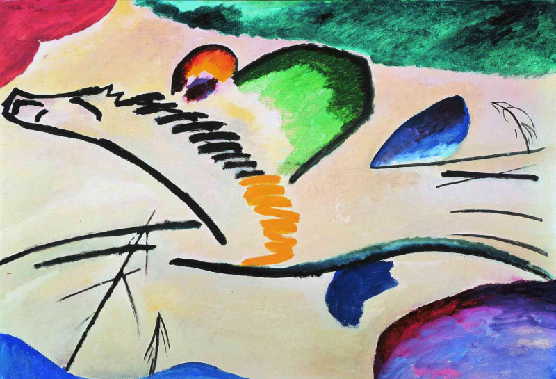 Wassily Kandinsky (russisk, 1866-1944) Wassily Kandinsky (russisk, 1866-1944). Lyrisk (Lyrisches), 1911. Olje på lerret. 37 x 39 5/16 tommer. (94 x 100 cm). Boijmans Van Beuningen-museet, Rotterdam.
