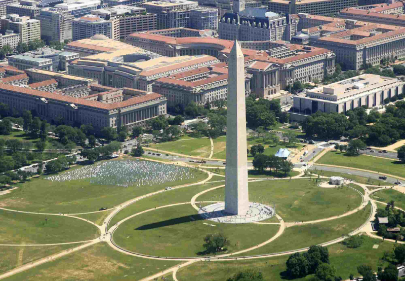 Luftaufnahme des Washington Monument auf der National Mall